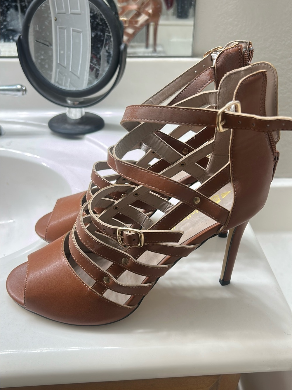 Women's Strappy High Heel Sandals - Brown
